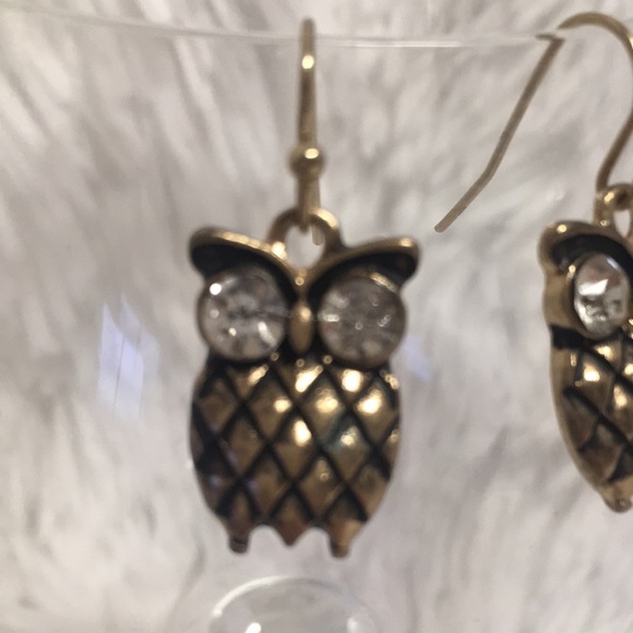 Antiqued Bronze & Crystal Owl Earring Set - Picture 5 of 8